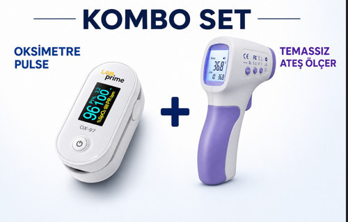 Oksimetre Pulse OX-97 + Temassız Ateş Ölçer Kombo Set | SpO₂, Nabız ve Ateş Ölçüm Cihazı