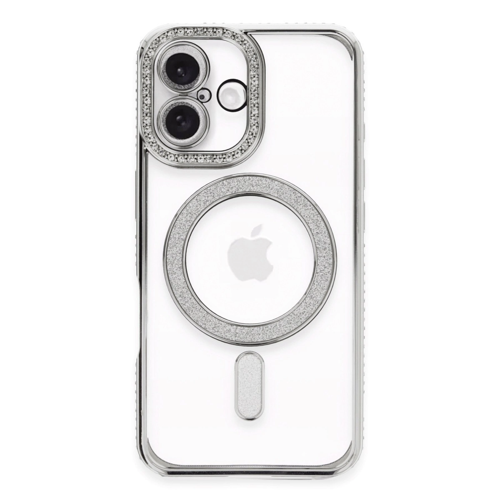 İphone 16 Plus Kılıf Joke Simli Magneticsafe Kılıf - Gümüş