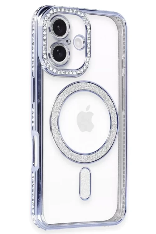 Apple İphone 16 Kılıf Joke Simli Magneticsafe Kılıf - Mavi