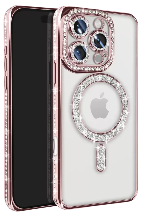 Apple İphone 16 Pro Max Kılıf Joke Simli Magneticsafe Kılıf - Pembe