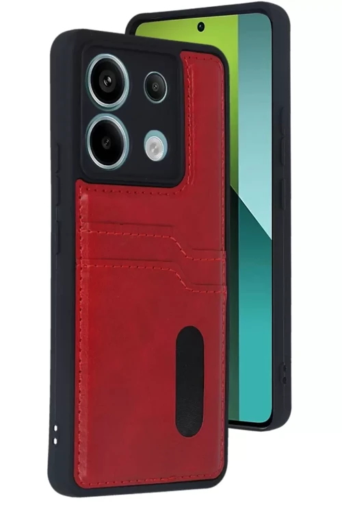 Xiaomi Redmi Note 13 Pro 5g Kılıf Sara Kartvizitli Deri Kılıf - Kırmızı