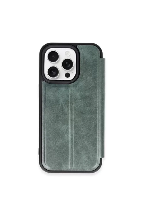 Apple İphone 15 Pro Max Kılıf Flip Cover - Koyu Yeşil