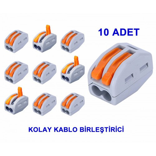 10x Spring Lever 2 Pin Yaylı Klemens Konnektör Terminal Blok Bağlantı Soketi