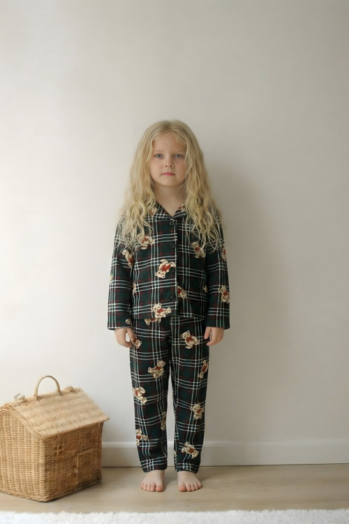 Çocuk Pijama Takımı Uzun Kollu Süet Örme Kumaş