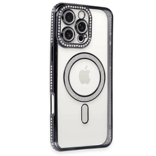 İphone 16 Pro Kılıf Joke Simli Magneticsafe Kılıf - Siyah
