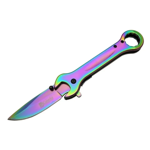 8000a Anahtar Görünümlü Renkli Kamp Çakı 19 Cm - Otomatik, Metal Sap