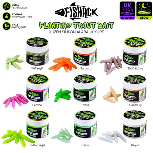 Yüzen Silikon Kurt - Glow Alabalık Yemi - 37mm - Peynir Kokulu Yeşil