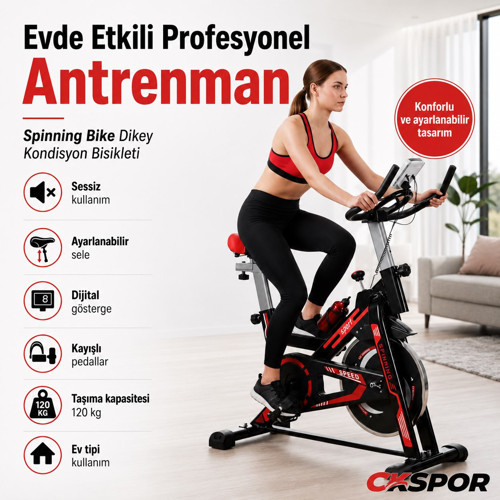 Spinning Bike Dikey Kondisyon Bisikleti 120 Kg Taşıma Kapasiteli Ev Tipi Egzersiz Bisikleti