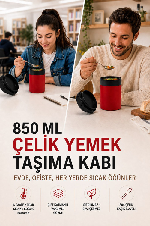 850 ML Paslanmaz Çelik Sızdırmaz Termos Yemek Taşıma Kabı / Sefer Tası Beslenme Kutusu