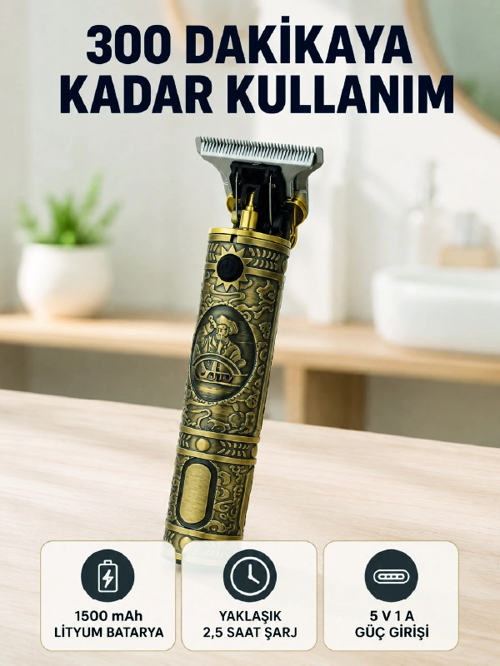 zeyta12 Kablosuz Saç Sakal Kesme Makinesi T Tipi Metal Bıçaklı 3 Kademeli Taraklı zeytan45