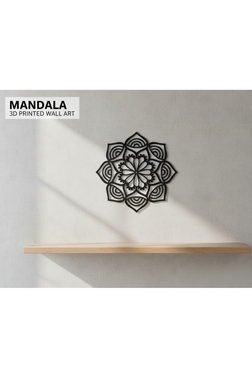 Modern Zen Geometrik Mandala 2’Li Set - 3D Baskı Dekoratif Duvar Sanatı - 21X21 Cm Siyah