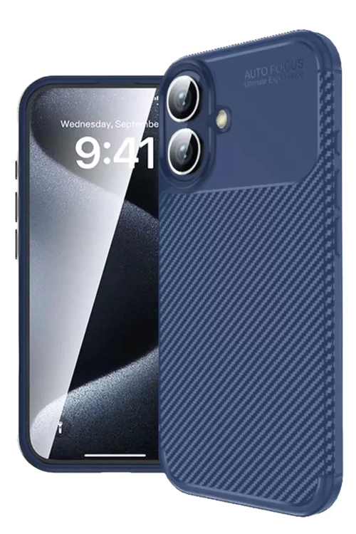 Apple İphone 16 Kılıf Auto Focus Karbon Kapak - Lacivert