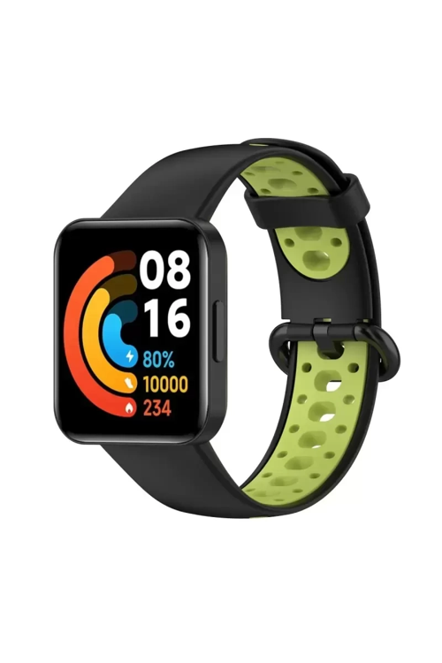 Newface Xiaomi Redmi Watch 2 Spor Delikli Kordon - Siyah-yeşil