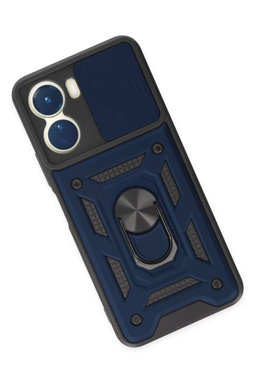 Newface Vivo Y16 Kılıf Pars Lens Yüzüklü Silikon - Lacivert