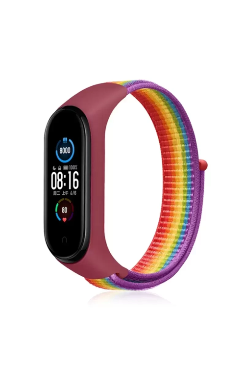 Xiaomi Mi Band 4 Hasırlı Cırtcırtlı Kordon - Gökkuşağı