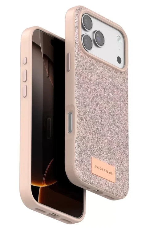 Onegif Apple İphone 17 Pro Max Bright Simli Kapak - Pembe