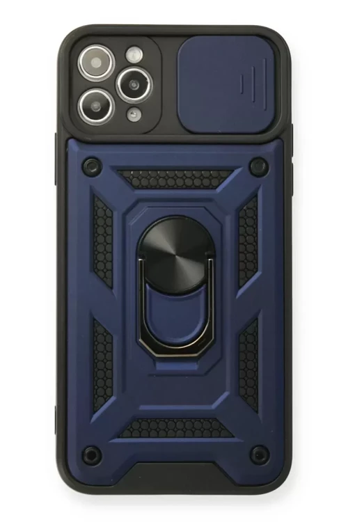Apple İphone 11 Pro Max Kılıf Pars Lens Yüzüklü Silikon - Lacivert