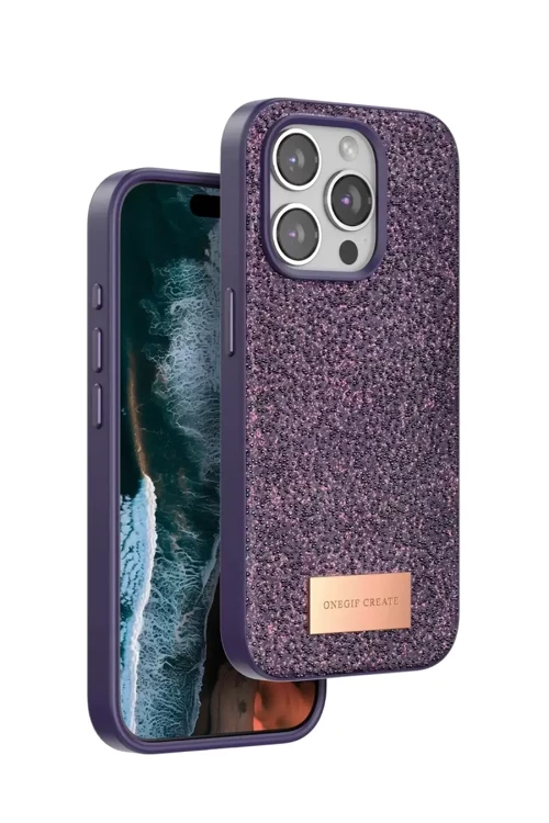Onegif Apple İphone 14 Pro Bright Simli Kapak - Derin Mor