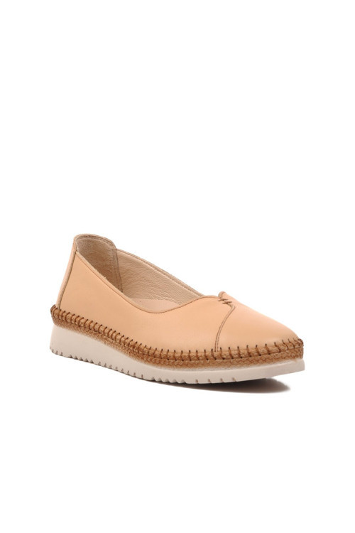 Bej Haki Deri Kadın Günlük Ayakkabı Loafer 241737 Z
