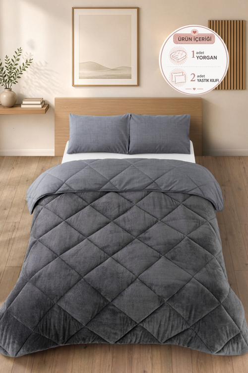 Premium Çift Taraflı Wellsoft Yorgan Seti Çift Kişilik 195x215 cm – 2 adet Yastık Kılıflı