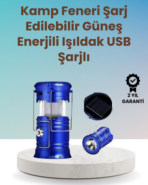 Şarj Edilebilir Güneş Enerjili Kızaklı Kamp Feneri – USB Çıkışlı, Katlanabilir, Dayanıklı ve Çok Fon