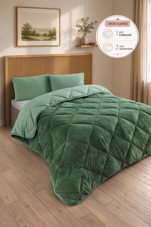 Premium Çift Taraflı Wellsoft Yorgan Seti Battal Boy 215x235 cm – 2 adet Yastık Kılıflı