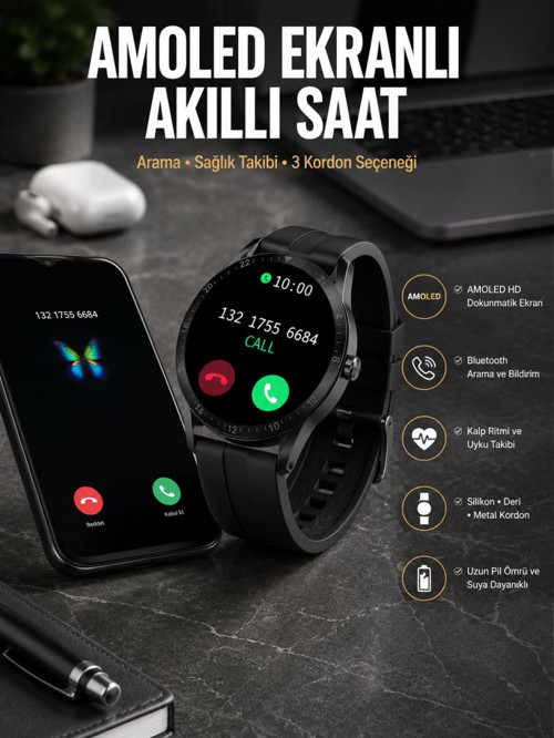 Akıllı Saat Amoled Ekran 3 Kordonlu NFC Ve GPS Uyumlu