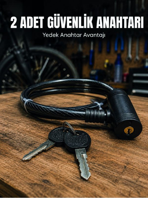 12 mm Çelik Halat Bisiklet Kilidi 80 cm Anahtarlı Güvenlik Kilidi PVC Kaplamalı Scooter ve Elektrikl