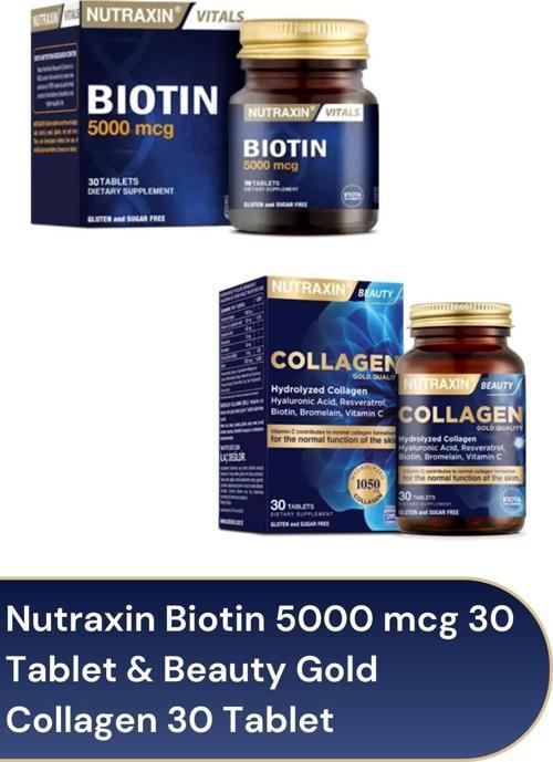 Biotin 5000 mcg 30 Tablet & Beauty Gold Collagen 30 Tablet