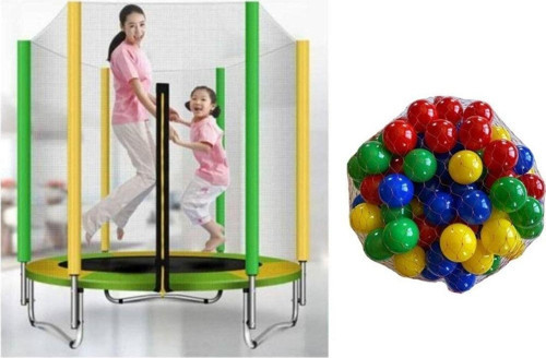 140 Cm Fileli Trambolin Yanında 50 Adet 7 Cm Havuz Topu Oyun Seti