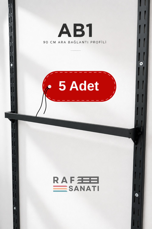 5 Adet - AB1 90 cm Askı Geçen Profil – 10x30 Aksesuar Ara Bağlantı 40 mm Hatve - Konik Dikme Uyumlu Raf Askı Aparatı Siyah