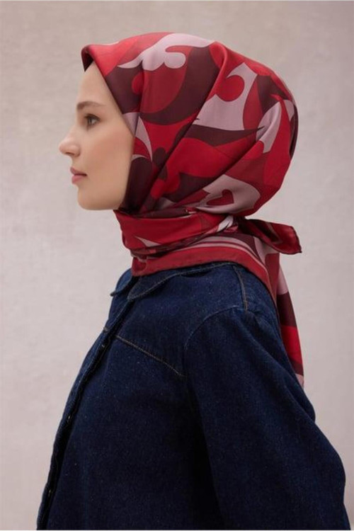 Tivil Saf İpek Eşarp Ist 4213 - 86 Bordo Geometrik Desen