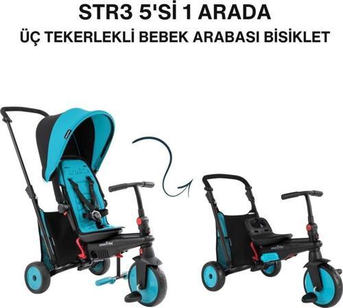 STR3 Plus 5’i 1 Arada Modüler Katlanabilir Bebek Arabası ve Üç Tekerlekli Bebek Bisikleti - Blue