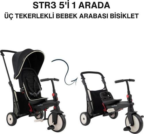 STR3 Plus 5’i 1 Arada Modüler Katlanabilir Bebek Arabası ve Üç Tekerlekli Bebek Bisikleti - Black