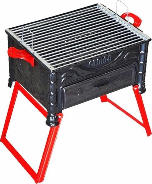 Aletçantam Emaye Mangal Köz Çekmeceli Katlanır Ayaklı Büyük Piknik Mangalı 43cmx33cm