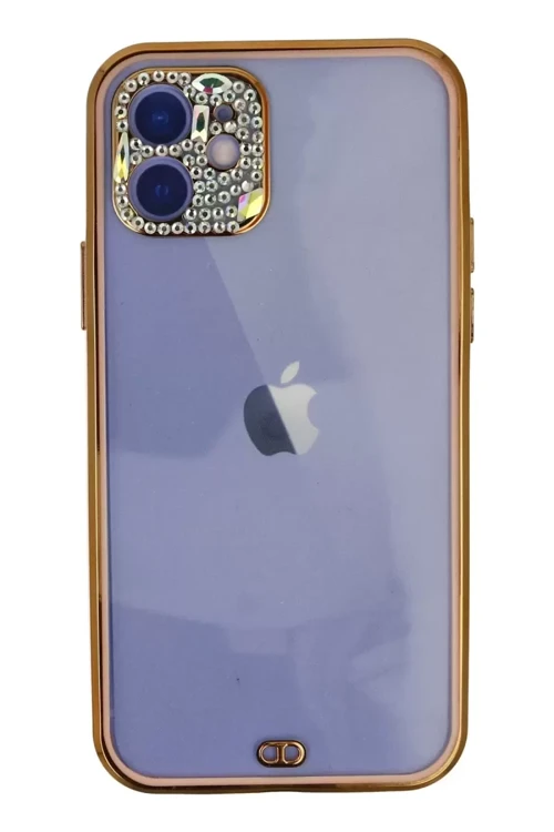 Apple İphone 12 Kılıf Liva Taşlı Silikon - Pembe