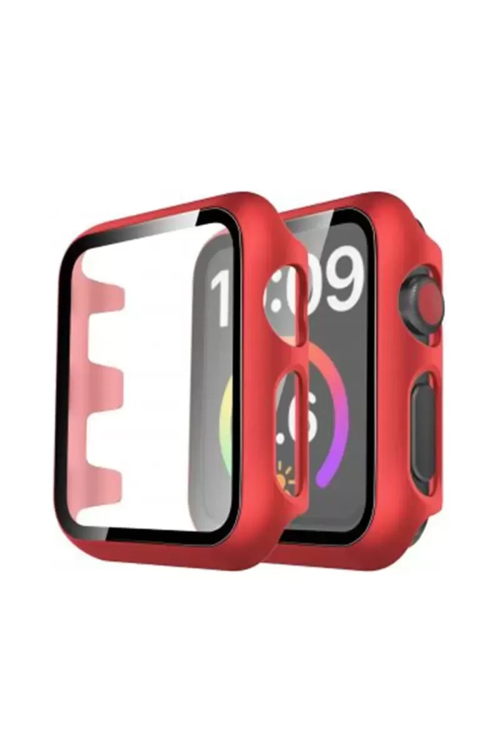 Newface Apple Watch 41mm Camlı Kasa Ekran Koruyucu - Kırmızı