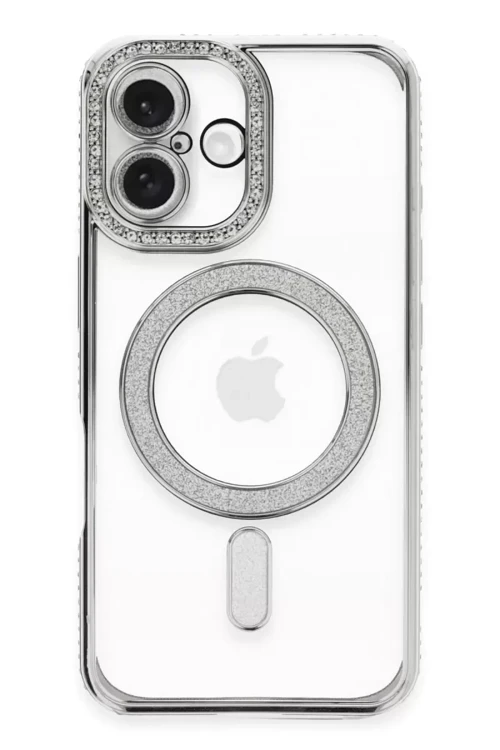 Apple İphone 16 Plus Kılıf Joke Simli Magneticsafe Kılıf - Gümüş