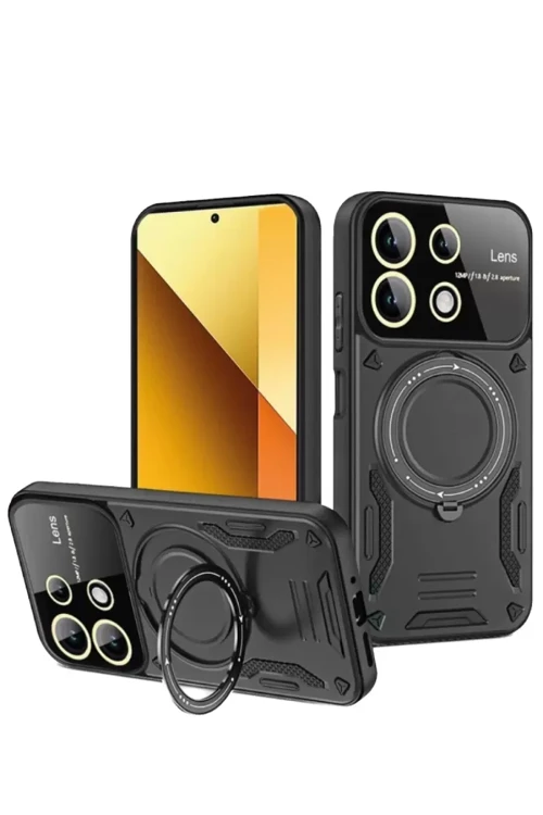 Xiaomi Redmi Note 13 4g Kılıf Joy Lens Standlı Kapak - Siyah