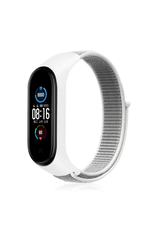 Xiaomi Mi Band 4 Hasırlı Cırtcırtlı Kordon - Beyaz