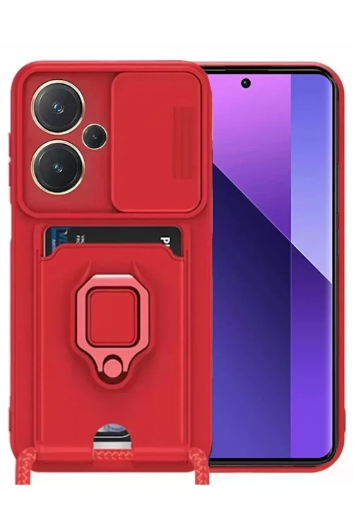 Xiaomi Redmi Note 13 Pro Plus Kılıf Zuma Kartvizitli Yüzüklü Silikon - Kırmızı