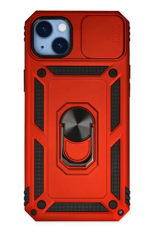 Apple İphone 14 Plus Kılıf Pars Lens Yüzüklü Silikon - Kırmızı