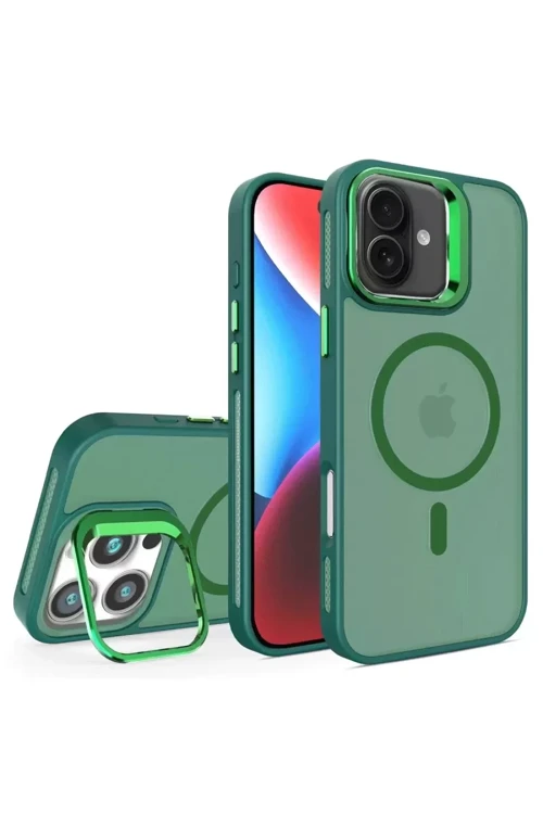 Apple İphone 16 Flet Lens Magsafe Kapak - Koyu Yeşil
