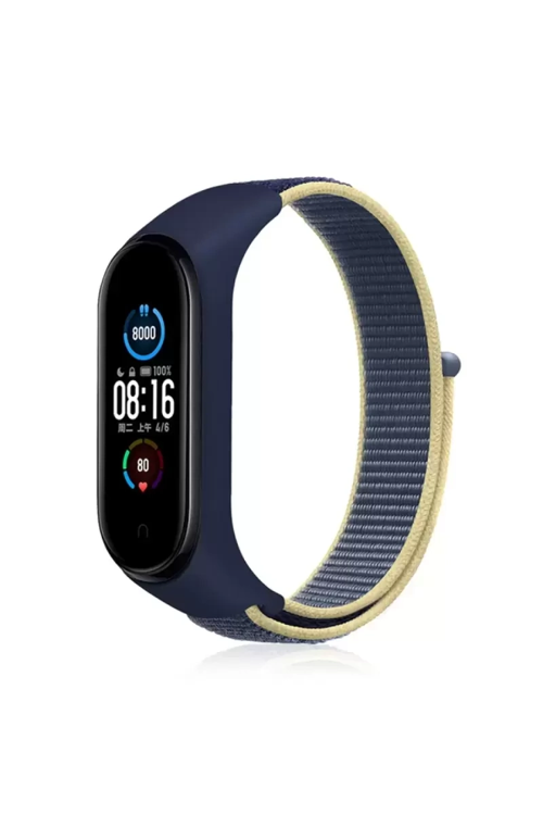 Xiaomi Mi Band 4 Hasırlı Cırtcırtlı Kordon - Sarı-lacivert