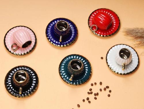 6 Lı Renkli Porselen Kahve Takımı TR-3309