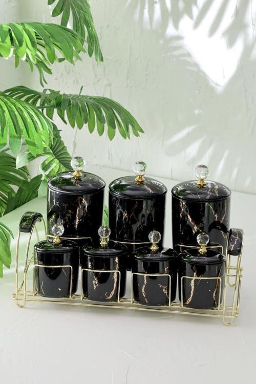 Diamond 7 Li Porselen Baharat Takımı Siyah TR-1971