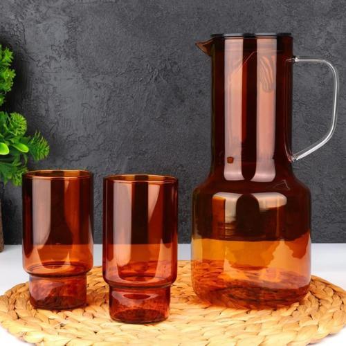 Perla 2 Bardaklı Borosilikat Cam Sürahi Takımı Turuncu 2100 Ml TR-3991