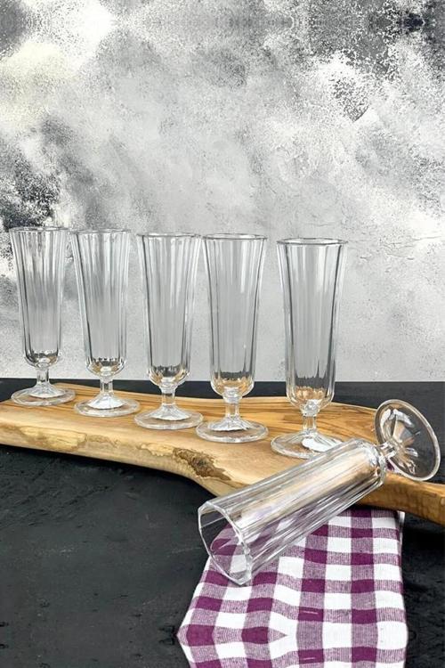 6 Lı Ayaklı Kahve Yanı Flüt Bardak