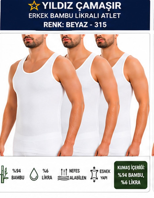 Erkek Bambu Likralı Askılı Atlet (315-316-317-318)- 3 Adet