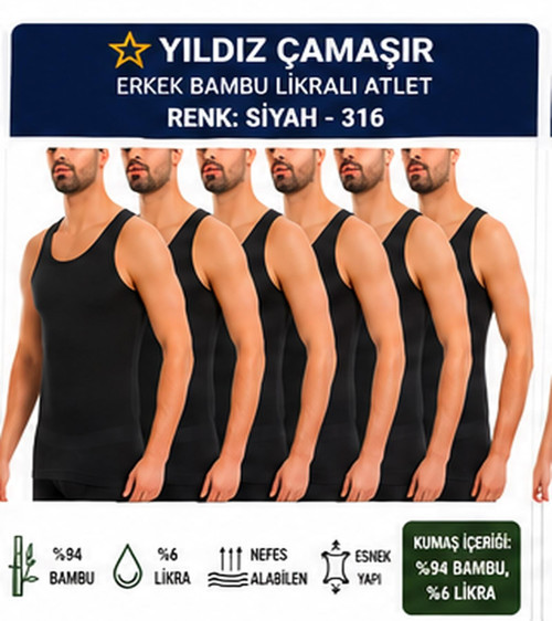 Erkek Bambu Likralı Askılı Atlet (315-316-317-318)- 6 Adet